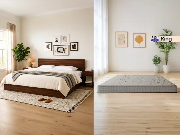 Rio Engineered Wood King Bed With Mattress King Latex Foam (78 x 72 x 6 inches)